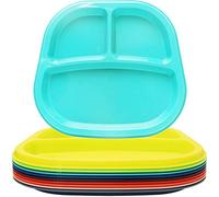 Youngever 3-Compartment Divided Re-usable Plastic Kids Tray, 3 Compartment Plates, Set of 9 (9 Rainbow Colors)
