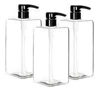 Youngever 3 Pack 1000ML Pump Bottles (1 Liter), Empty Shampoo Pump Bottles, Plastic Square with Lockdown-Leak Proof-Pumps (Black Pump)