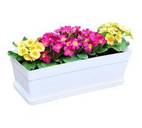 Youngever 3 Pack 38CM Plastic Window Box Planter, Heavy Duty, Flower Box Planter with Attached Tray for Windowsill Garden Balcony, White