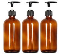 Youngever 3 Pack 500ML Empty Amber Glass Pump Bottles, 3 Pack 16 Ounce Pump Bottles, Soap Dispenser, Refillable Containers