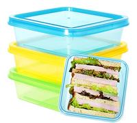 Youngever 3 Pack 600ML Sandwich Containers for Lunch Box, Reusable Food Storage Containers, Meal Prep Containers, Single Sandwich (Multi Color)