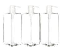 Youngever 3 Pack 700ML Plastic Pump Bottles, Refillable Square Plastic Pump Bottles for Dispensing Lotions, Shampoos and More (Clear)