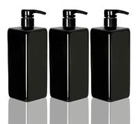 Youngever 3 Pack Black Pump Bottles for Shampoo 700ML, Empty Shampoo Pump Bottles, Plastic Square with Lockdown-Leak Proof-Pumps