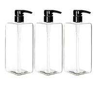 Youngever 3 Pack Pump Bottles for Shampoo 700ML, Empty Shampoo Pump Bottles, Plastic Square with Lockdown-Leak Proof-Pumps (Black Pump)