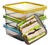 Youngever 3 Pack Reusable Food Storage Containers, Meal Prep Containers (Single Sandwich 600ML)