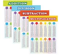 Youngever 4 Pack 60CM x 45CM Math Posters, Multiplication, Division, Addition, Subtraction Table Chart, Teaching, Classroom