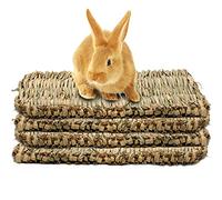 Youngever 4 Pack Grass Mat Woven Bed Mat, Natural Chewable Beds, Bed Toys for Bunny, Rabbit, Guinea Pig, and Small Animals