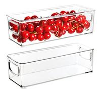 Youngever 4 Pack Plastic Fridge Organiser Set, Hard Stackable Fridge Storage Boxes, Re-usable Thick Organizer Container Bin, Clear Pantry Organization Bins, Kitchen Storage Bins (25CM x 10CM x 7.5CM)