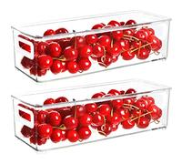 Youngever 4 Pack Stackable Plastic Storage Organizer Container Bins, Stackable Storage Bins with Handler for Refrigerator, Pantry (10" x 4" x 3")