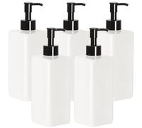 Youngever 5 Pack 16 Ounce Plastic Pump Bottles, Refillable Square Plastic Pump Bottles for Dispensing Lotions, Shampoos and More (White Bottle with Black Pump)