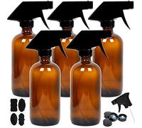 Youngever 5 Pack 250ML Empty Amber Glass Spray Bottles, 8 Ounce Refillable Container for Essential Oils, Cleaning Products, or Aromatherapy, Trigger Sprayer with Mist and Stream Settings