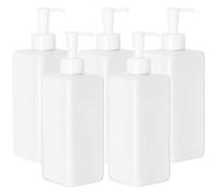 Youngever 5 Pack 500ML Plastic Pump Bottles, Refillable Square Plastic Pump Bottles for Dispensing Lotions, Shampoos and More (White)