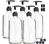 Youngever 5 Pack Empty 250ML Clear Glass Pump Bottles, 8 Ounce Lotion Pump Bottles, Soap Dispenser, Refillable Containers for Essential Oils, Cleaning Products, Lotions, Durable Black Pumps
