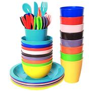 Youngever 54 pcs Plastic Kids Tableware, Re-usable Toddler Dinnerware Set, Dining Set, Cups, Kids Plates, Kids Bowls, Flatware Set, Kids Dishes Set (Rainbow)