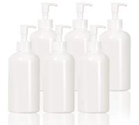Youngever 6 Pack 350ML Plastic Pump Bottles, White Refillable Plastic Pump Bottles with Travel Lock