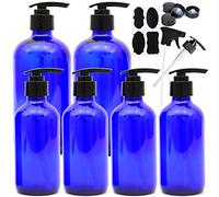 Youngever 6 Pack Blue Glass Pump Bottles Set, 2 Pack 500ML and 4 Pack 250ML Pump Bottles, Soap Dispenser, Refillable Containers