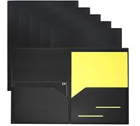 Youngever 6 Pack Heavy Duty Plastic Two Pocket Folders, Heavy Duty Plastic 2 Pocket Folder (Black)