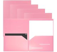 Youngever 6 Pack Heavy Duty Plastic Two Pocket Folders, Heavy Duty Plastic 2 Pocket Folder (Pink)