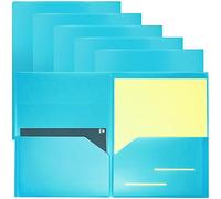 Youngever 6 Pack Heavy Duty Plastic Two Pocket Folders, Heavy Duty Plastic 2 Pocket Folder (Teal)