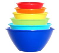 Youngever 6 Pack Re-usable Plastic Mixing and Serving Bowls, Large Plastic Nesting Bowls Set, Popcorn Bowls, Salad Bowls, Chip and Dip Serving Bowls - 3.5L 2.4L 1.5L 1L 650ML 350ML (Rainbow)