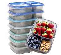 Youngever 7 Pack Bento Lunch Box, Meal Prep Containers, Re-usable 3 Compartment Plastic Divided Food Storage Container (Coastal)