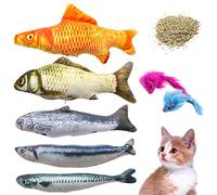 Youngever 7 Pack Cat Toys Assortment, Refillable Catnip Fish Toys for Cats, Plush Fish Kicker Toys with Squeaky Mouse and Bell, Interactive Cat Toys for Indoor Cats and Kittens