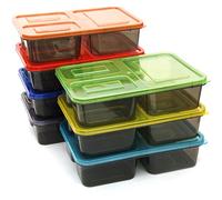 Youngever 7 Sets Bento Lunch Box, Meal Prep Containers, Reusable Plastic Divided Food Storage Container Boxes (3 Compartment)