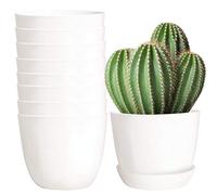 Youngever 8 Pack 14CM Plastic Planters with Saucers, Indoor Flower Plant Pots, Modern Decorative Gardening Pot with Drainage for All House Plants, Flowers, Herbs, Succulents and Hanging Plants