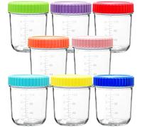 Youngever 8 Pack 180ML Glass Baby Food Storage, Baby Food Glass Containers with Airtight Lids, Glass Jars with Lids, 8 Assorted Colors
