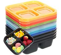 Youngever 8 Pack 4-Compartment Re-usable Snack Box Food Containers, Bento Lunch Box, Meal Prep Containers, Divided Food Storage Containers, in 8 Assorted Color
