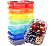 Youngever 8 Pack Re-usable Plastic Bento Lunch Box, Meal Prep Containers, 3 Compartment Plastic Divided Food Storage Container Boxes