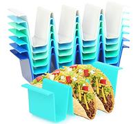Youngever 8 Pack Re-usable Plastic Taco Holder Stand, Dishwasher Top Rack Safe, Microwave Safe, Set of 8 Assorted Colors (Coastal)