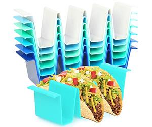 Youngever 8 Pack Re-usable Plastic Taco Holder Stand, Dishwasher Top Rack Safe, Microwave Safe, Set of 8 Assorted Colors (Coastal)