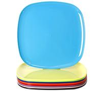 Youngever 9 Pack 25CM Plastic Plates, Large Square Plates, Re-usable Dinner Plates, (Rainbow Colors)