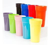 Youngever 9 Pack 650ML Stackable Plastic Cups, Re-usable Drinking Cups, Plastic Tumblers, Unbreakable Drinking Glasses, NO BPA, Top Rack Dishwasher Safe, in 9 Assorted Colors (Rainbow)