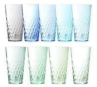 Youngever 9 Pack 700ML Re-usable Plastic Tumblers, Stackable Plastic Glasses, Drinking Glasses, Shatterproof Beverage Tumblers, NO BPA, Top Rack Dishwasher Safe, 9 Coastal Colors