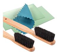 YoungJoy 4 Pcs Horsehair Silver Detailing Brush Set Cleaning Brushes Silver Care Kit with Silver Polishing Cloth (Set B)