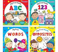 Youngland® Early Learners Board Books - Pack of 4 Assorted Themes | ABC, 123, My First Words & Opposites | Durable & Fun for Toddlers