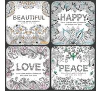 Youngland® Pack of 4 Colouring Books - Beautiful, Happy, Peace & Love - Advanced Colouring Books