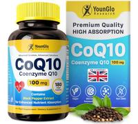 YounGlo Research - CoQ10 Coenzyme Q10-100mg, 180 Vegan Capsules - High Absorption with Black Pepper Extract - Cardiovascular Food Supplement Fermented from Ubiquinone - Nutrition for Men & Women