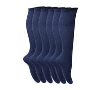 Youngly 6 Pairs of Cotton Lycra Plain Knee High Socks Extra Long Smooth Socks for Women & Girls Knitted UK Size 4-6 (as8, numeric, numeric_4, numeric_6, regular, regular, Navy)