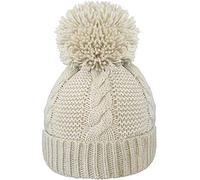 Youngly® Hot Beanie for Girls Ladies Cable Knit Ski Hat with Soft Teddy Fur Fleece Lining with Large Pom Pom Hat Natural