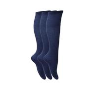 Youngly Knee High Socks for Women & Men 3 Pairs, Combed Cotton, Seamless Toe, Breathable Unisex Long Socks - Casual & Comfortable, Knee-High Length 4-6 (UK, Numeric, 4, 6, Regular, Regular, Navy)
