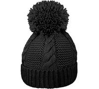 Youngly® Ladies Warm Chunky Diamond Cable Knit Pompom Hat with Thermal Teddy Fleece Lining one Size Black