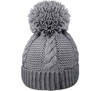 Youngly® Ladies Warm Chunky Diamond Cable Knit Pompom Hat with Thermal Teddy Fleece Lining one Size Grey