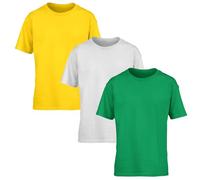 Youngly Value Weight Unisex Kids Original 100% Cotton Crew Neck Short Sleeve T-Shirts Soft, Breathable for Boys Girls Pack of 3 (UK, Age, 12 Years, 13 Years, Regular, Kelly Geen/Yellow/White)