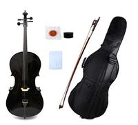 YoungMonic 4/4 full size cello hand made featuring maple and spruce construction with ebony hardware complete with a black cello case and bow (black)