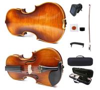 YoungMonic 4/4 Violin Advance Outfit Full Size Hand made Violins for professional student - Carrying Case and Accessories - Solid Flame Maple and Aged Spruce Wood Ebony Fittings (Flame Small)