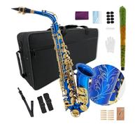 YoungMonic Alto Saxophone E Flat for Adults Students Saxophone Beginner Kit with Mouthpiece Carrying Case Straps 10Reeds (blue)