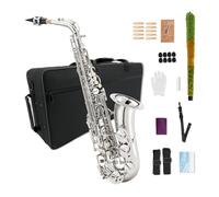 YoungMonic Alto Saxophone E Flat Professional Alto Sax Eb Sliver With Carrying Case, Cleaning Cloth, Mouthpiece, 10Reeds, Full Kit